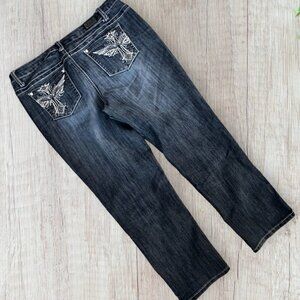 EARL Stretch Denim Rhinestone Embroidered Straight Leg Jeans 8P 8 Petite
